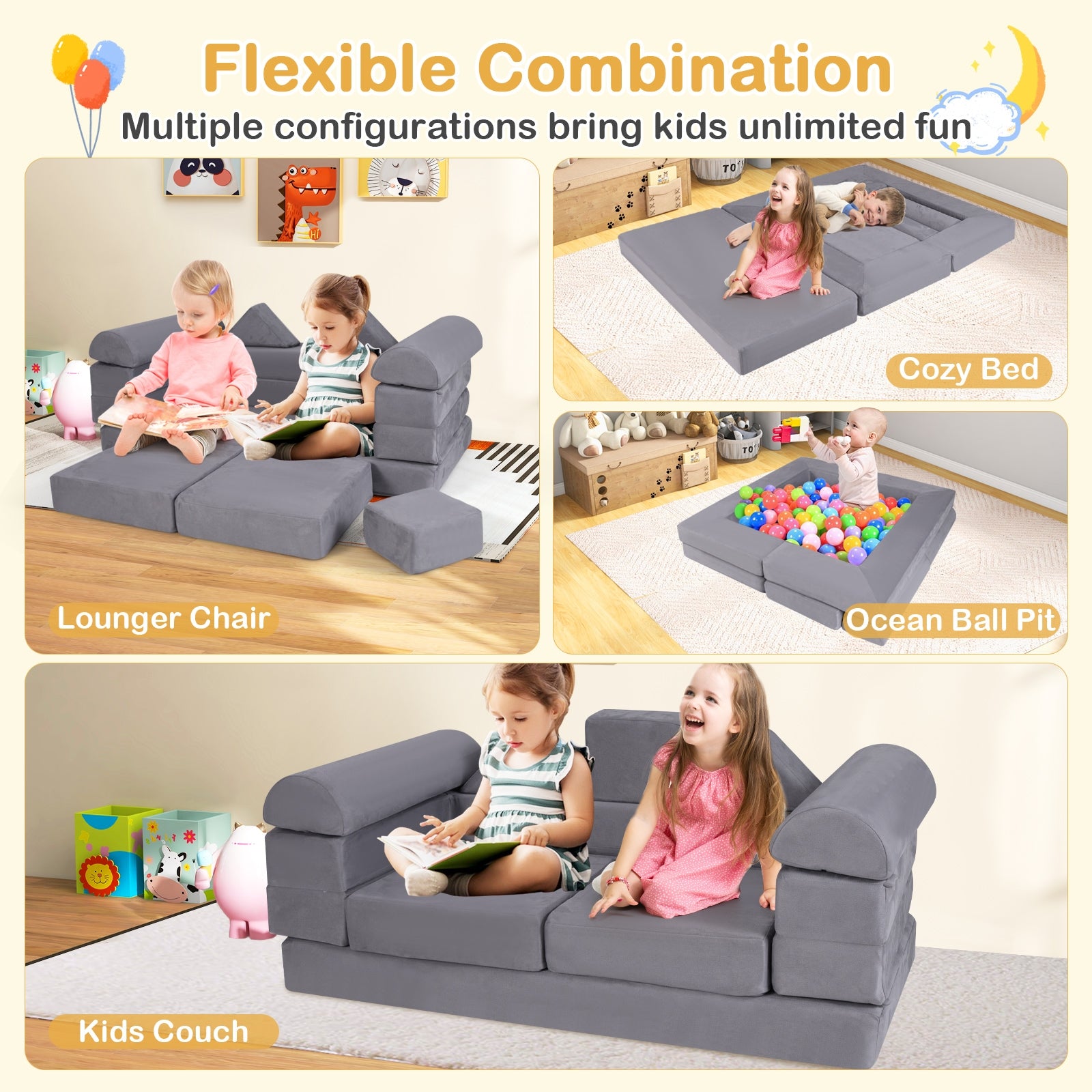9-Piece Climb and Crawl Foam and Floor Playset with Breathable Suede Fabric, Gray Baby Gyms & Playmats at Gallery Canada