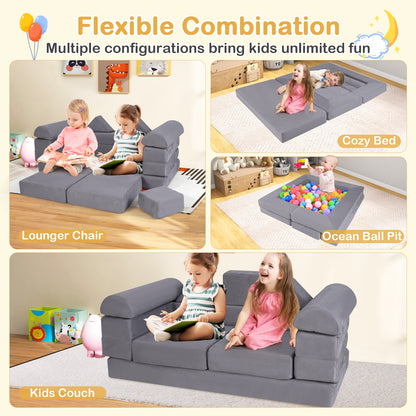 9-Piece Climb and Crawl Foam and Floor Playset with Breathable Suede Fabric, Gray Baby Gyms & Playmats at Gallery Canada