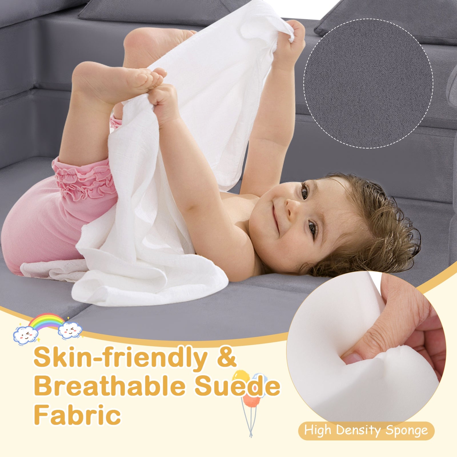 9-Piece Climb and Crawl Foam and Floor Playset with Breathable Suede Fabric, Gray Baby Gyms & Playmats at Gallery Canada