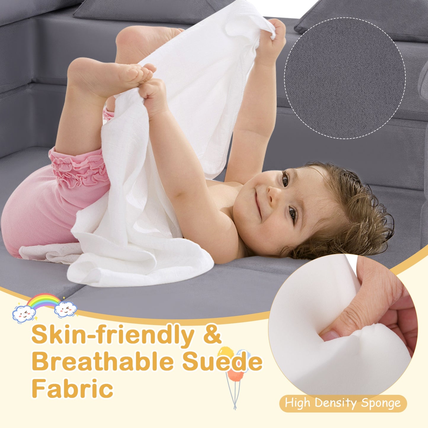 9-Piece Climb and Crawl Foam and Floor Playset with Breathable Suede Fabric, Gray Baby Gyms & Playmats at Gallery Canada