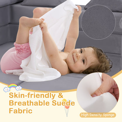 9-Piece Climb and Crawl Foam and Floor Playset with Breathable Suede Fabric, Gray Baby Gyms & Playmats at Gallery Canada