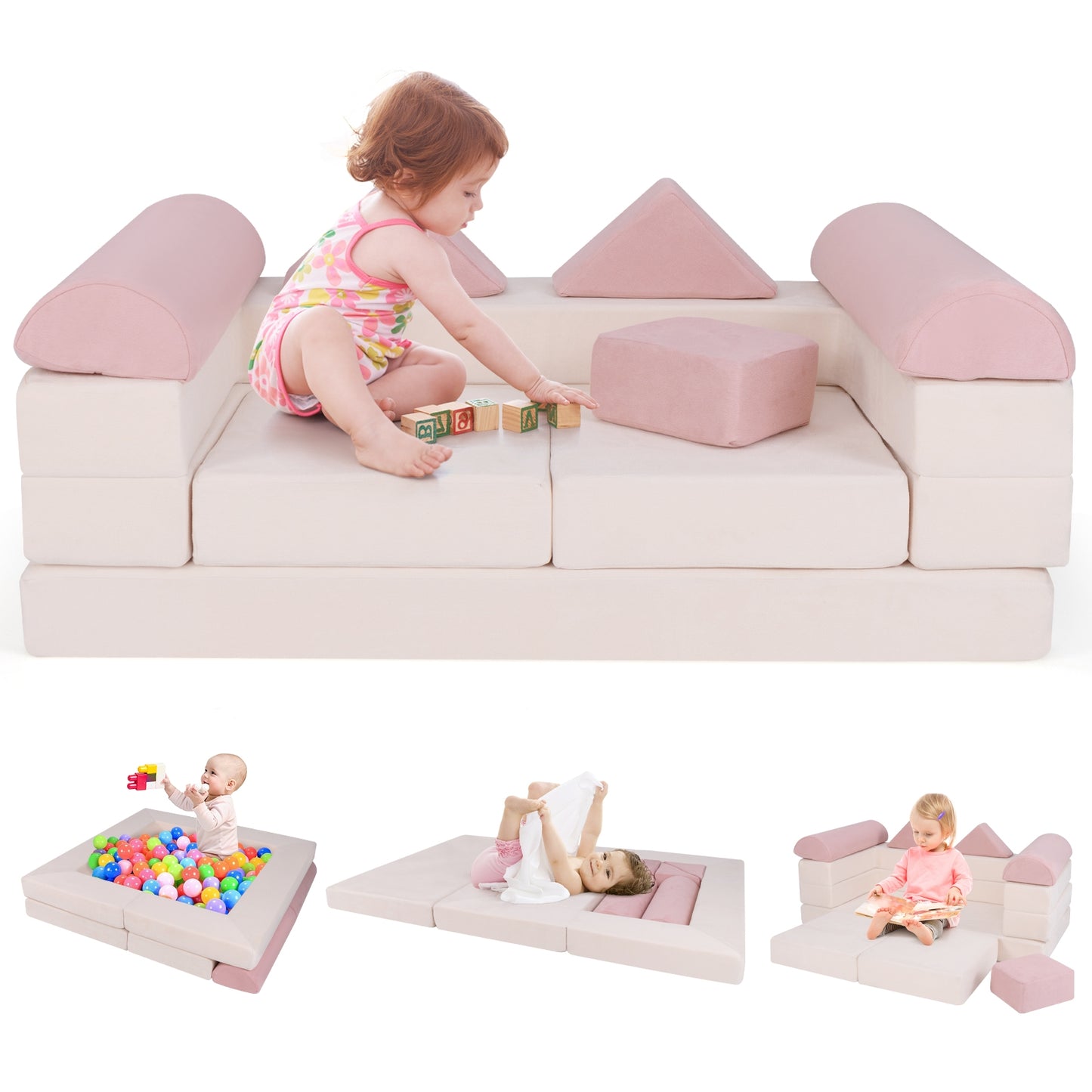 9-Piece Climb and Crawl Foam and Floor Playset with Breathable Suede Fabric, Pink Baby Gyms & Playmats at Gallery Canada