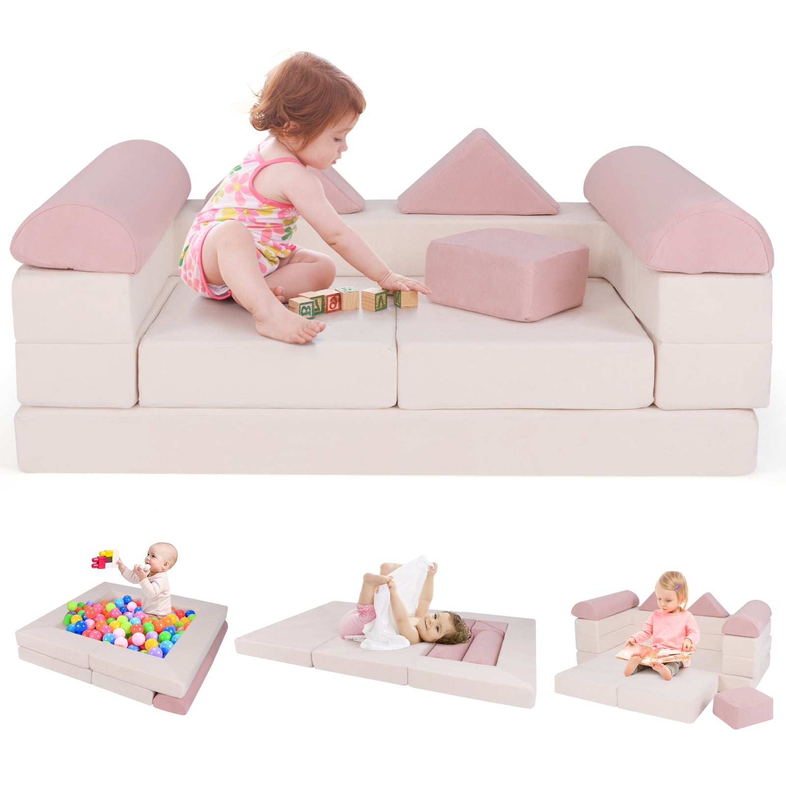 9-Piece Climb and Crawl Foam and Floor Playset with Breathable Suede Fabric, Pink Baby Gyms & Playmats at Gallery Canada