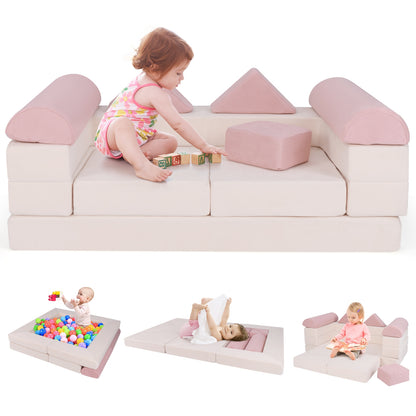 9-Piece Climb and Crawl Foam and Floor Playset with Breathable Suede Fabric, Pink Baby Gyms & Playmats at Gallery Canada