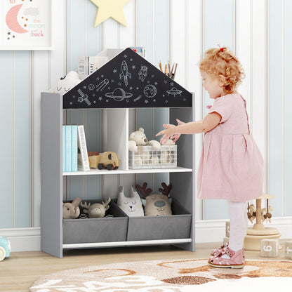 Playhouse Kids Bookshelf with Chalkboard and Whiteboard for 3-6 Years, Gray Kids Storage at Gallery Canada