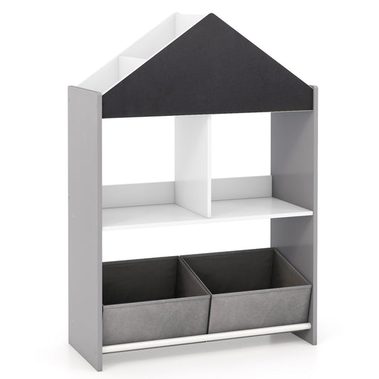 Kids Playhouse Bookshelf With Chalkboard, Whiteboard, Gray