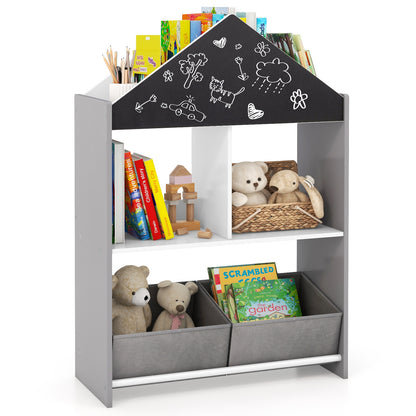 Playhouse Kids Bookshelf with Chalkboard and Whiteboard for 3-6 Years, Gray Kids Storage at Gallery Canada