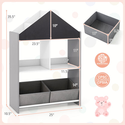 Playhouse Kids Bookshelf with Chalkboard and Whiteboard for 3-6 Years, Gray Kids Storage at Gallery Canada