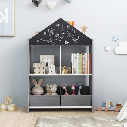 Playhouse Kids Bookshelf with Chalkboard and Whiteboard for 3-6 Years, Gray Kids Storage at Gallery Canada