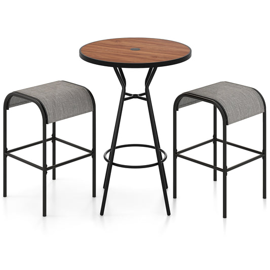 3 Pieces Outdoor Round Bar Table Set with 1.6 Inches Umbrella Hole Patio Bar Furniture Natural, Black, Coffee at Gallery Canada