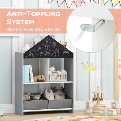 Playhouse Kids Bookshelf with Chalkboard and Whiteboard for 3-6 Years, Gray Kids Storage at Gallery Canada