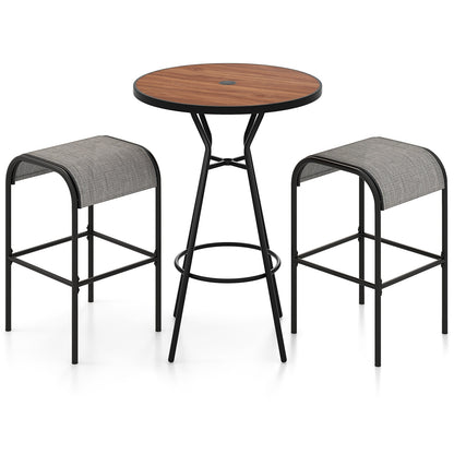 Ensemble de table ronde pour bar extérieur 3 pièces, trou pour parapluie de 1,6 pouces