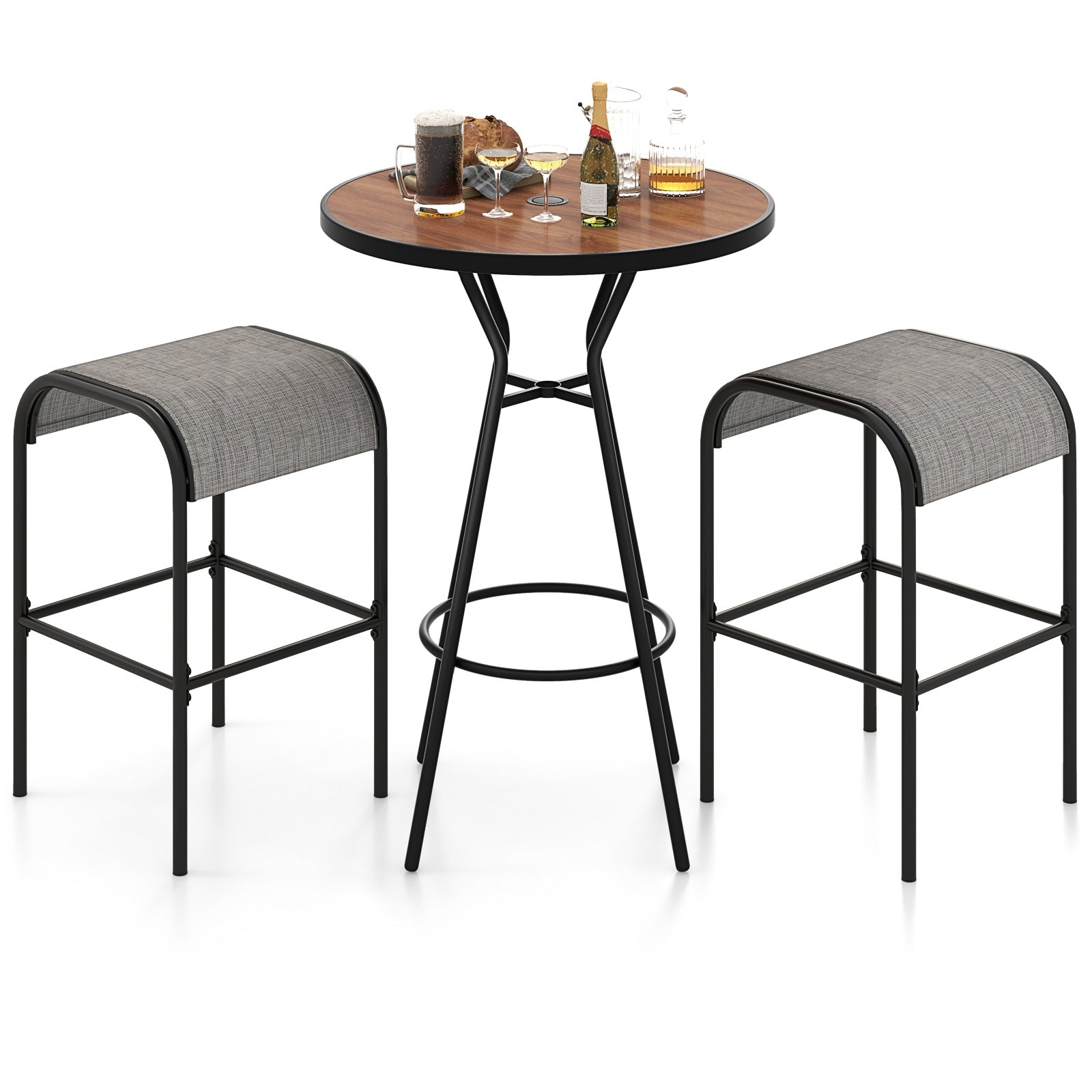 3 Pieces Outdoor Round Bar Table Set with 1.6 Inches Umbrella Hole Patio Bar Furniture at Gallery Canada