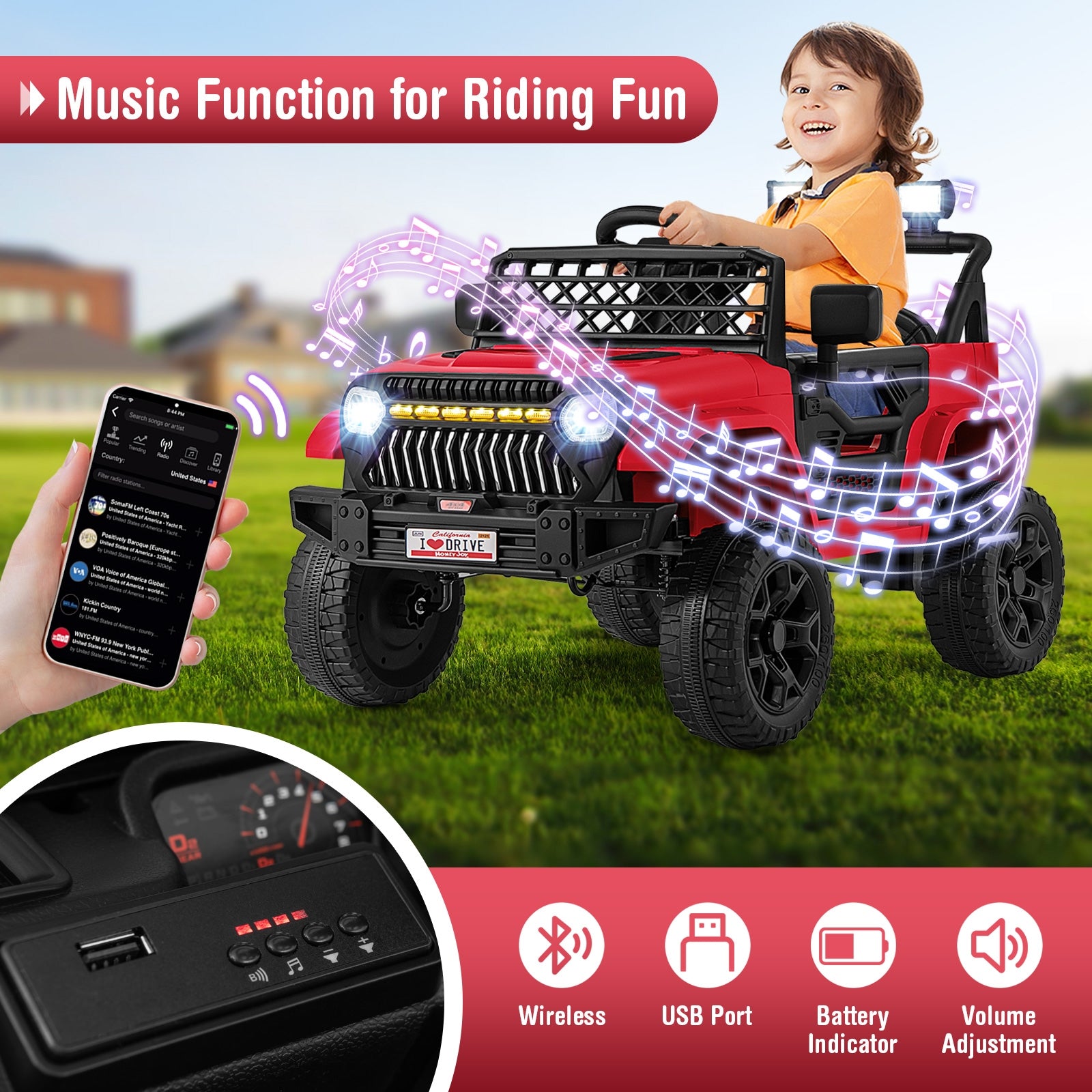 12V Kids Ride on Truck Car with Parental Remote and Music Player, Red Powered Ride On Toys at Gallery Canada