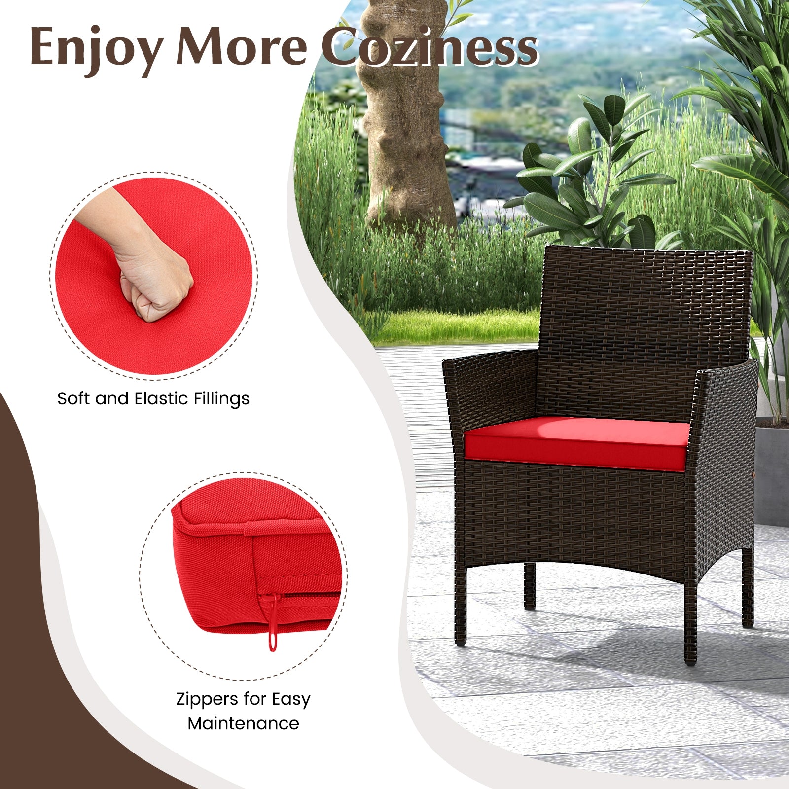 4 Piece Patio Rattan Conversation Set with Cozy Seat Cushions, Red Patio Conversation Sets at Gallery Canada