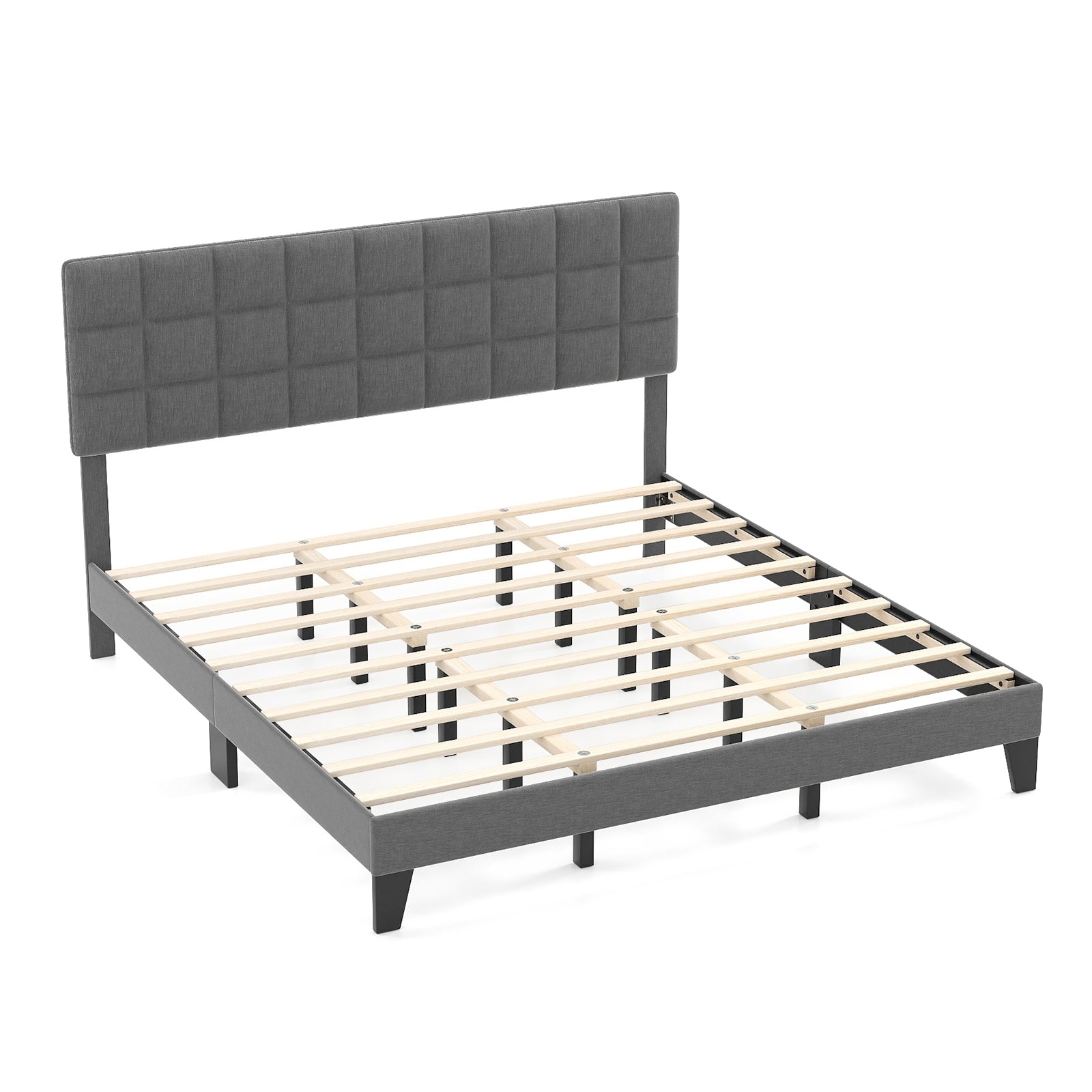 Queen Size Modern Linen Bed Frame, Adjustable Headboard, Gray Simple Bed Frame Gray at Gallery Canada