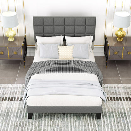 Full Size Modern Linen Bed Frame with Adjustable Headboard, Gray Simple Bed Frame at Gallery Canada