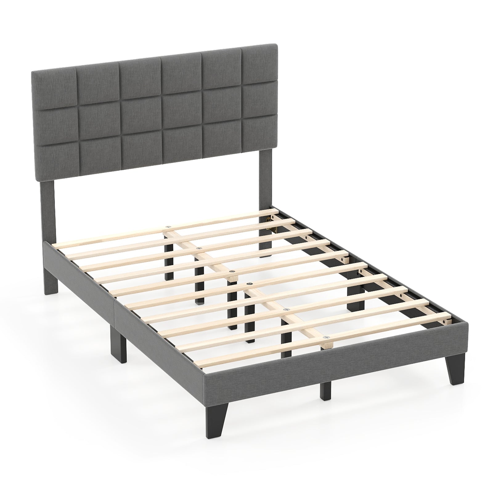 Full Size Modern Linen Bed Frame, Adjustable Headboard, Gray Simple Bed Frame at Gallery Canada