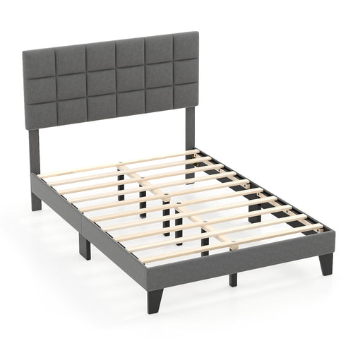 Full Size Modern Linen Bed Frame with Adjustable Headboard, Gray
