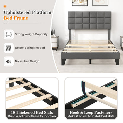 Full Size Modern Linen Bed Frame with Adjustable Headboard, Gray Simple Bed Frame at Gallery Canada