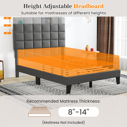 Full Size Modern Linen Bed Frame with Adjustable Headboard, Gray Simple Bed Frame at Gallery Canada