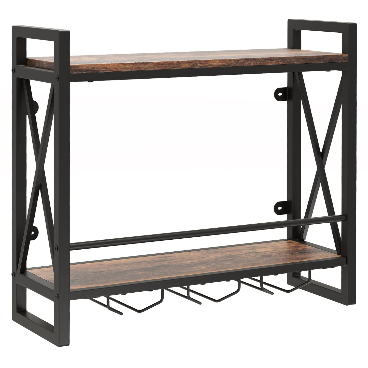 Wall Mounted Wine Rack with 2-Tier Shelves and 3 Glass Holders, Rustic Brown Wine Racks at Gallery Canada