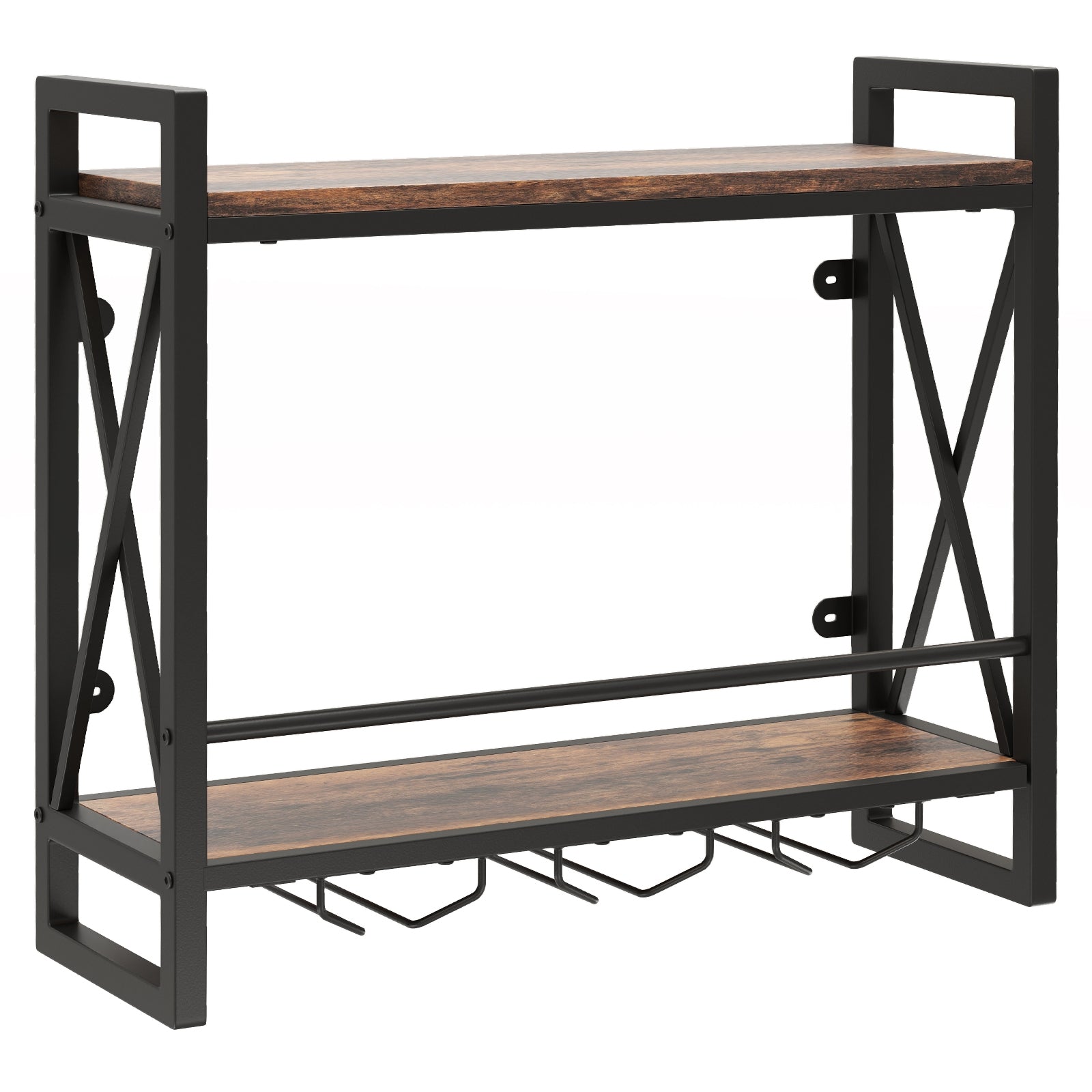 Wall Mounted Wine Rack with 2-Tier Shelves and 3 Glass Holders, Rustic Brown Wine Racks at Gallery Canada
