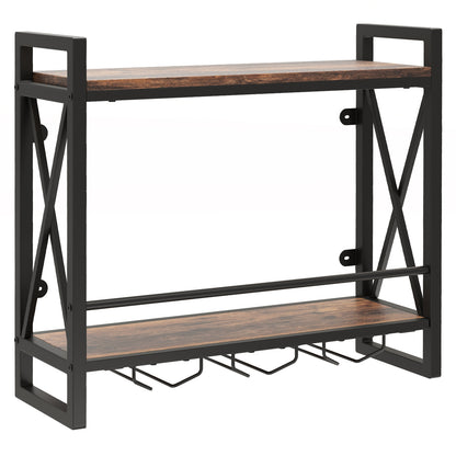 Wall Mounted Wine Rack with 2-Tier Shelves and 3 Glass Holders, Rustic Brown Wine Racks at Gallery Canada