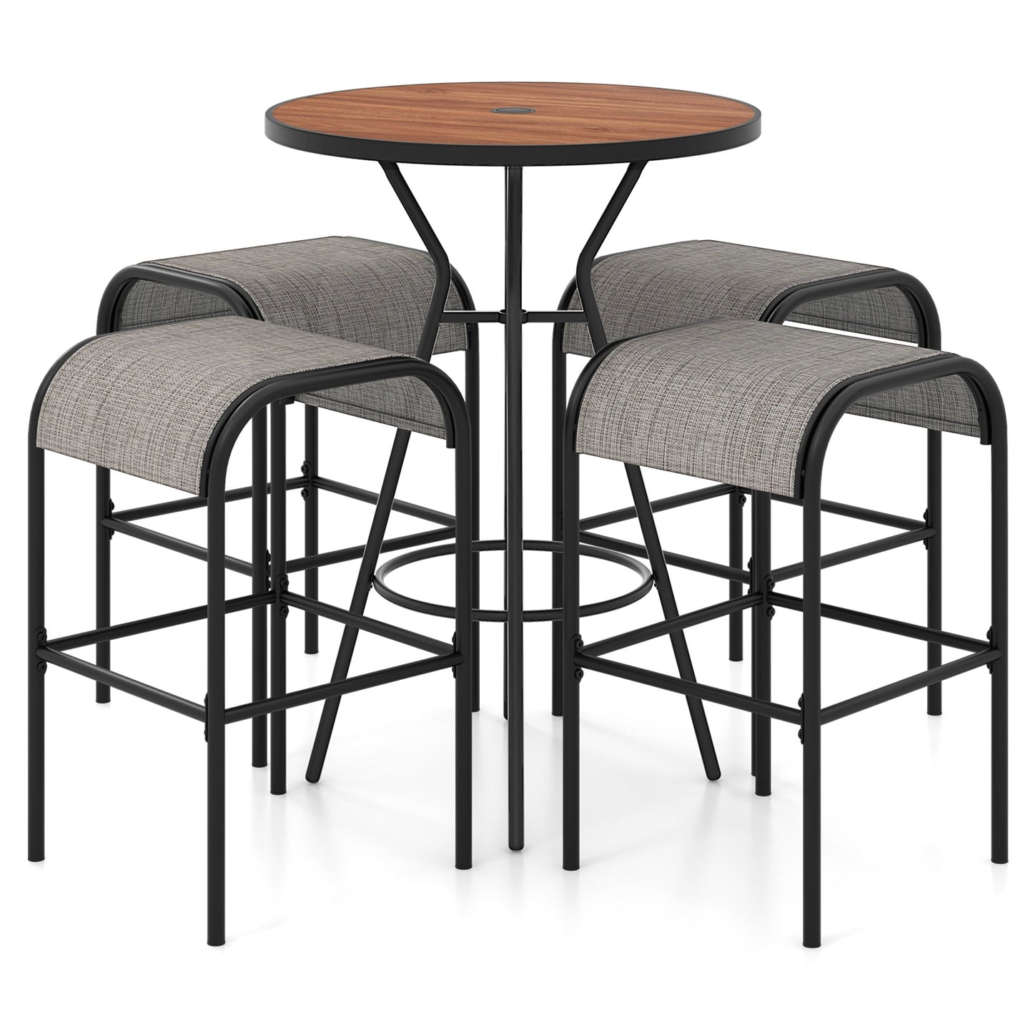 Ensemble de table ronde de bar extérieur 5 pièces, trou de parapluie de 1,6 pouces