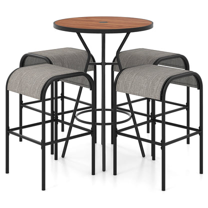 Ensemble de table ronde de bar extérieur 5 pièces, trou de parapluie de 1,6 pouces