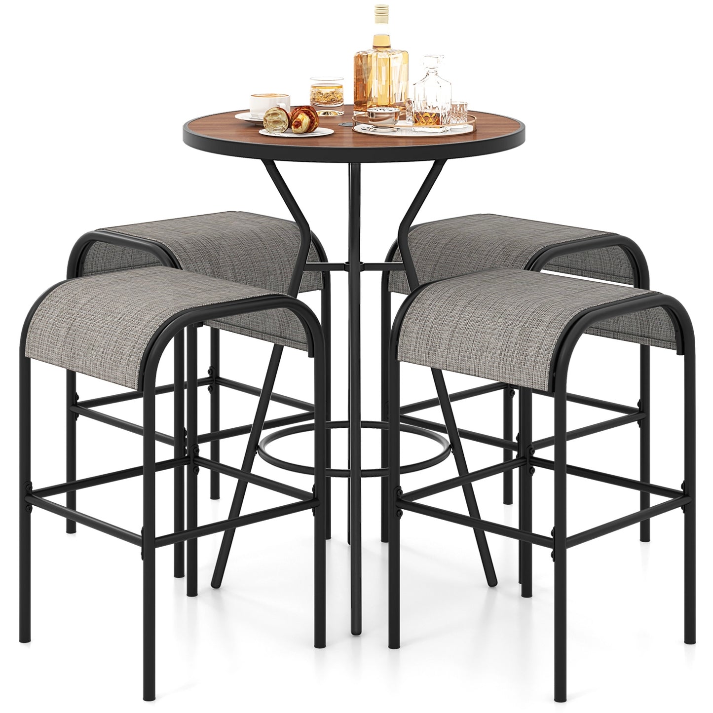 5 Pieces Outdoor Round Bar Table Set with 1.6 Inches Umbrella Hole Patio Bar Furniture at Gallery Canada