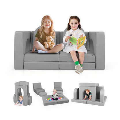 8-Piece Modular Kids Play Couch with Comfy Suede Fabric, Gray Kids Chairs & Seating Gray at Gallery Canada
