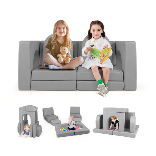8-Piece Modular Kids Play Couch with Comfy Suede Fabric, Gray Kids Chairs & Seating Gray at Gallery Canada