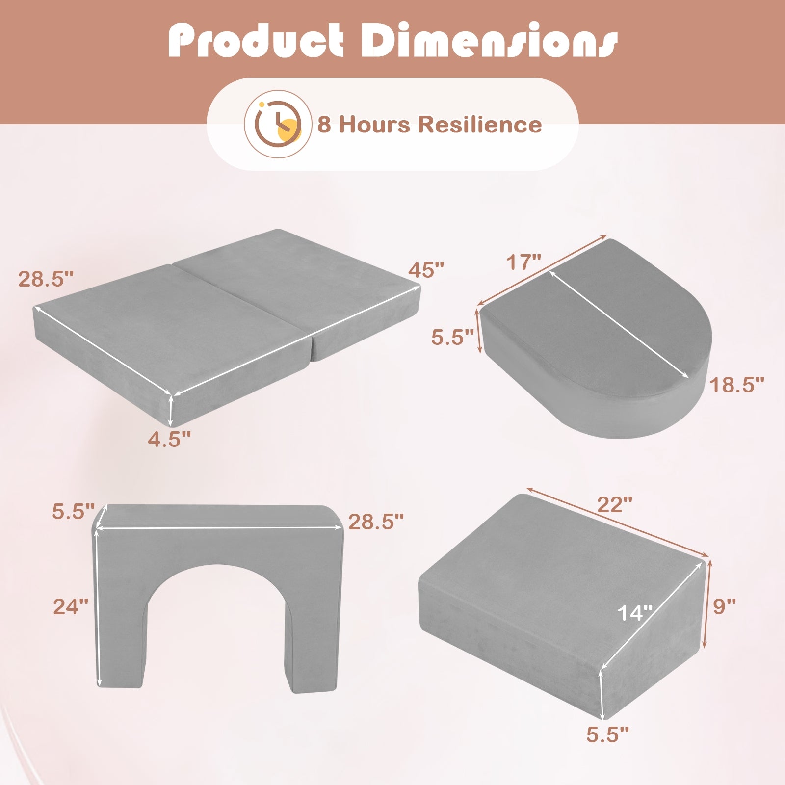 8-Piece Modular Kids Play Couch with Comfy Suede Fabric, Gray Kids Chairs & Seating at Gallery Canada