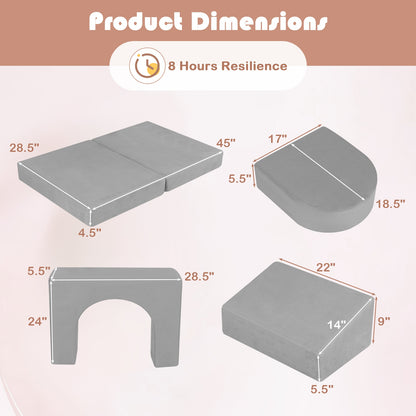 8-Piece Modular Kids Play Couch with Comfy Suede Fabric, Gray Kids Chairs & Seating at Gallery Canada