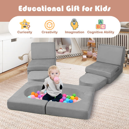 8-Piece Modular Kids Play Couch with Comfy Suede Fabric, Gray Kids Chairs & Seating at Gallery Canada