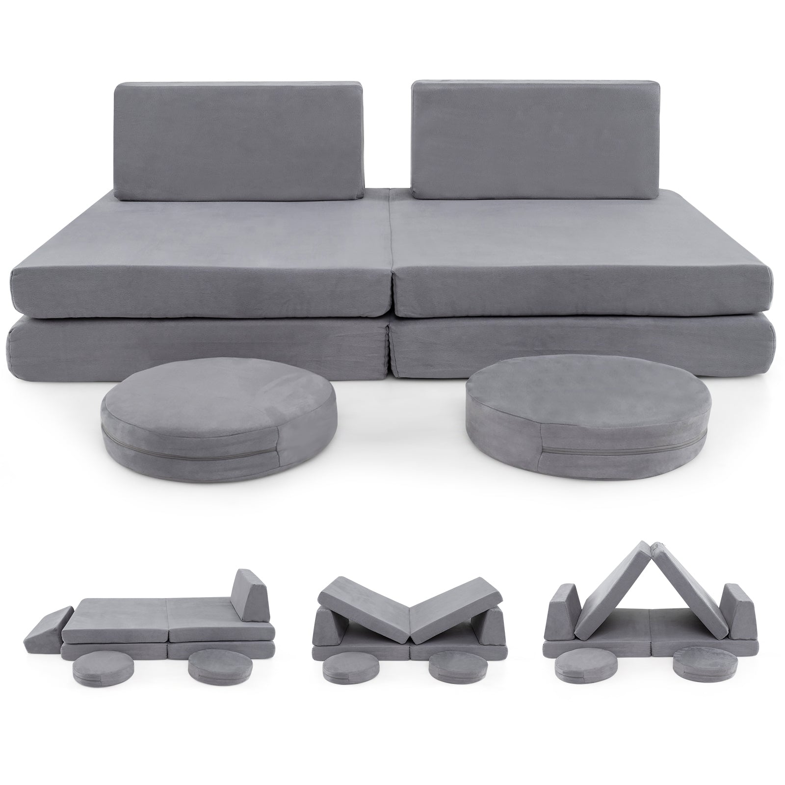 6 Piece Modular Kids Play Couch Set, Washable Covers, Gray Kids Chairs & Seating Gray at Gallery Canada