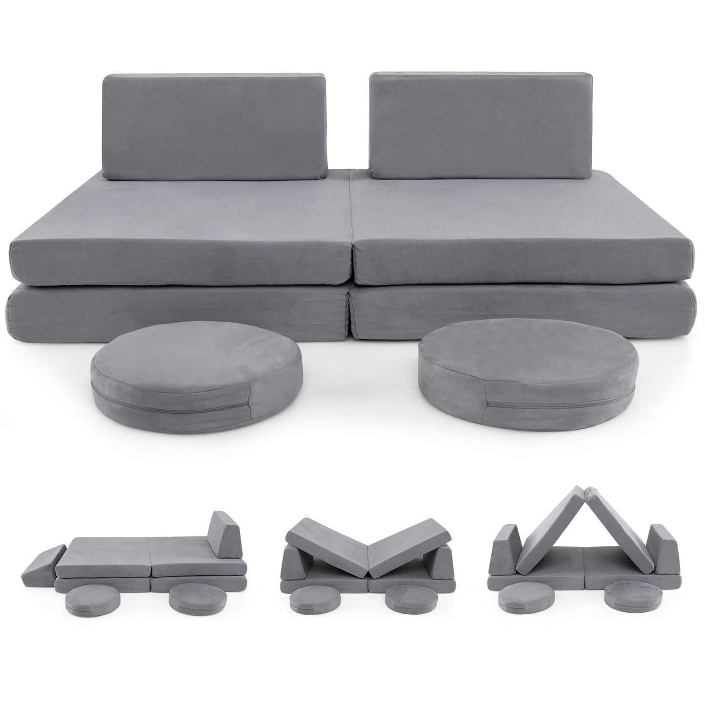 6 Piece Modular Kids Play Couch Set, Washable Covers, Gray Kids Chairs & Seating Gray at Gallery Canada