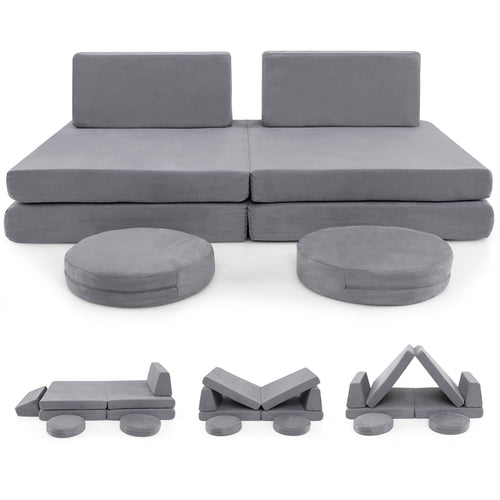 6 Piece Modular Kids Play Couch Set, Washable Covers, Gray