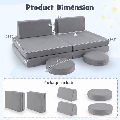 6 Pieces Modular Kids Play Couch Set with Washable Covers for Living Room Playroom, Gray Kids Chairs & Seating at Gallery Canada