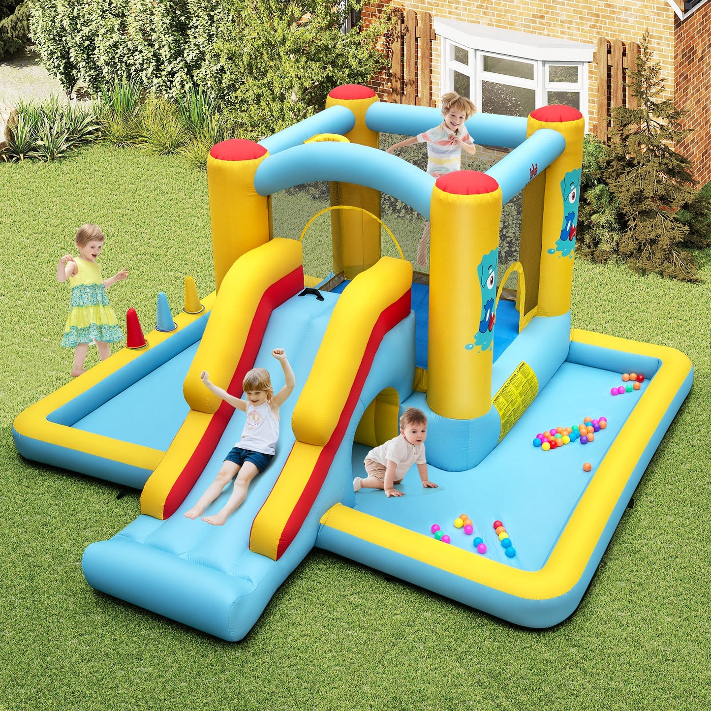 Inflatable Bounce House 7-in-1 With Slide, Tunnel, 480W Blower, Multicolor Bounce House at Gallery Canada