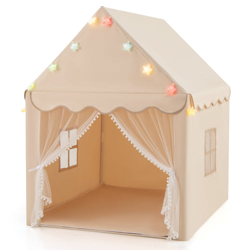 Kids Playhouse Tent With Star Lights, Mat, Beige