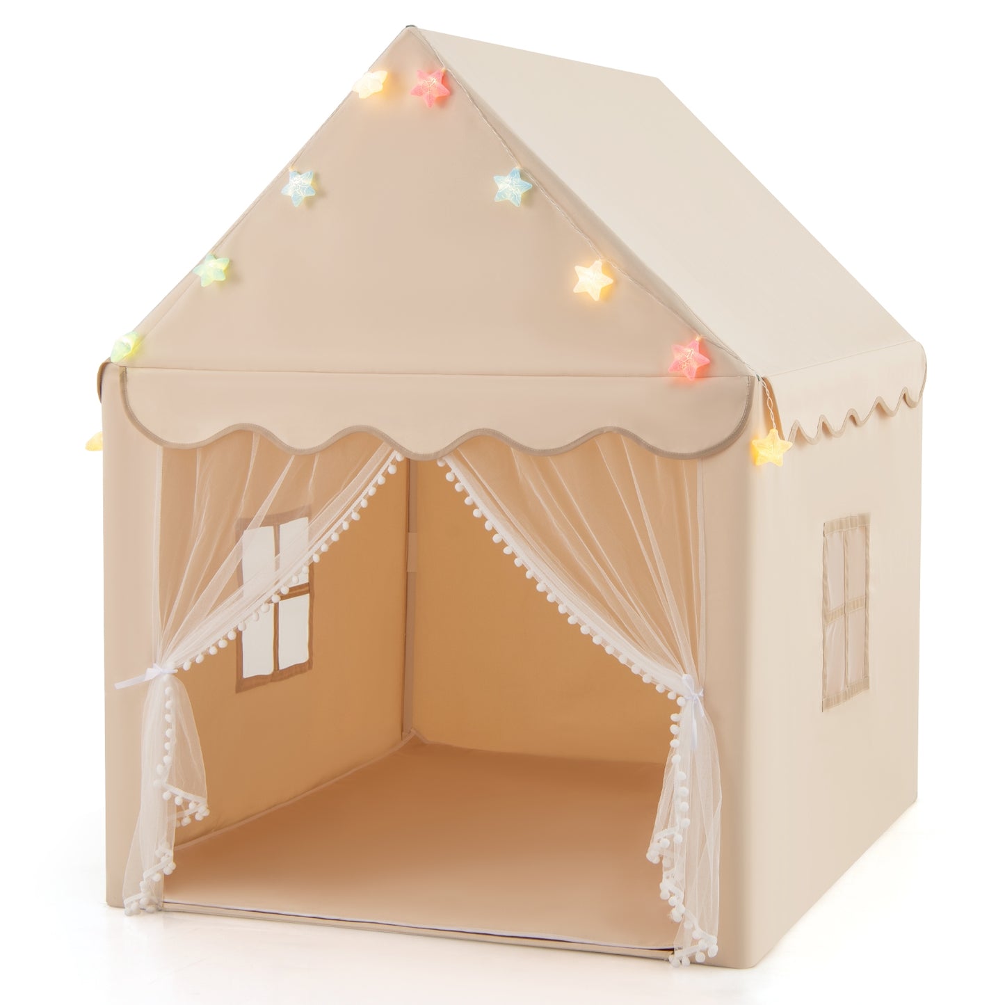 Kids Playhouse Tent with Star Lights and Mat, Beige Play Tents & Playhouse Beige at Gallery Canada