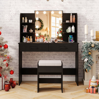 Vanity Set With Lighted Mirror, Stool, Power Outlet, Black Makeup Vanities at Gallery Canada