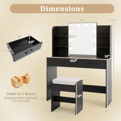 Vanity Set With Lighted Mirror, Stool, Power Outlet, Black Makeup Vanities at Gallery Canada