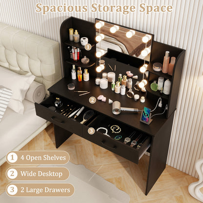 Vanity Set With Lighted Mirror, Stool, Power Outlet, Black Makeup Vanities at Gallery Canada