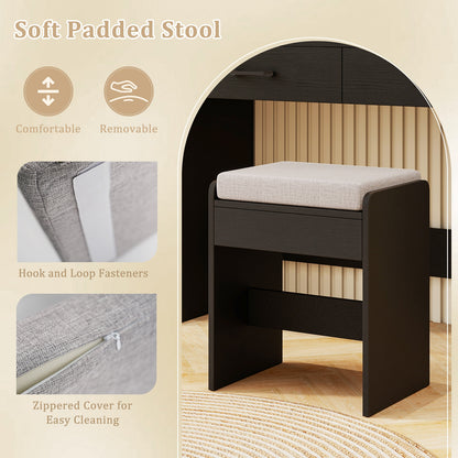 Vanity Set With Lighted Mirror, Stool, Power Outlet, Black Makeup Vanities at Gallery Canada