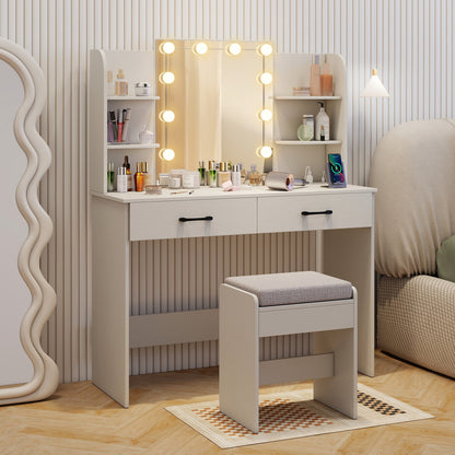 Vanity Set With Lighted Mirror, Stool, Power Outlet, White Makeup Vanities at Gallery Canada
