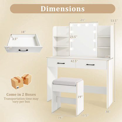 Vanity Set With Lighted Mirror, Stool, Power Outlet, White Makeup Vanities at Gallery Canada