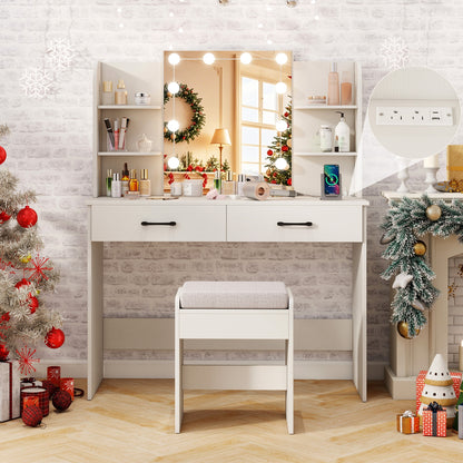 Vanity Set With Lighted Mirror, Stool, Power Outlet, White Makeup Vanities at Gallery Canada